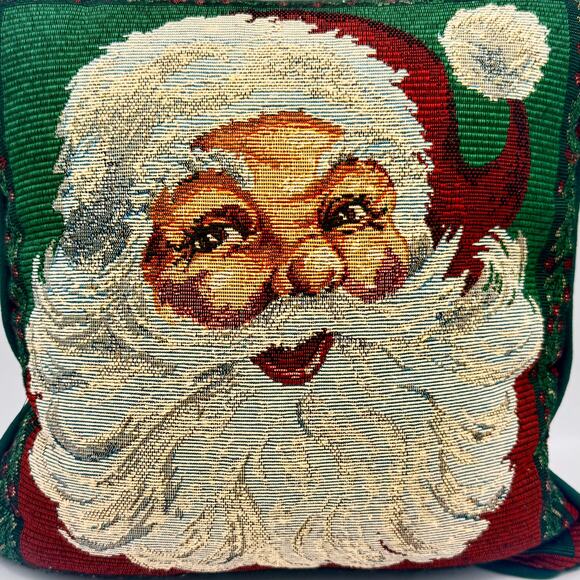 Vintage Santa Woven Tapestry Pillow w/Piped Edge– 11.5" Square by Newport ~ - Picture 2 of 7
